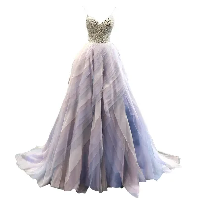 High Quality V-neck Long Women Ruffle Evening Dresses