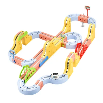 DIY Flexible Track Car Racing Set, Electric Assembly Rail Toy with LED Cars, STEM Educational Gift for Kids