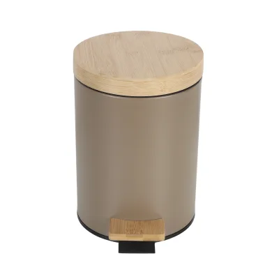 Non Smell Round 3L Modern Trash Can Outdoor Wooden Garbage Can Hotel Pedal Bin Commercial Waste Bin