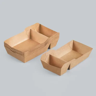 High-Quality Eco-Friendly Wholesale Double-Compartment Kraft Boat-Shaped Paper Box Food Tray