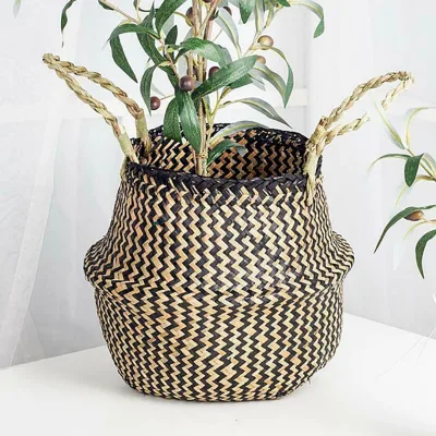 ECO-friendly Seagrass Basket Belly, Water Hyacinth Basket, Plant Pot Woven Basket With Handle