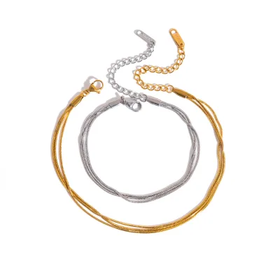 Wholesale Women Two Tone Gold Silver Contrast Punk Style Stainless Steel Accessory Intertwined Snake Bone Chain Necklace Jewelry