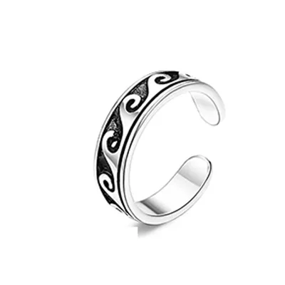 Fashion 925 Sterling Silver Vintage Foot Jewelry Ocean Wave Toe Ring