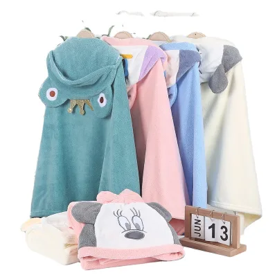2024 Hot Sale Baby Wrap Bathrobe Fleece Coral Cute Mouse Baby Wrap Swaddle Blanket Baby Bathrobe