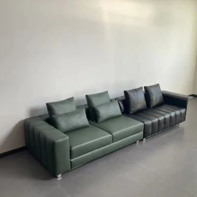 Piano Key Chesterfield Sofa Genuine Leather Modular Design Modern Home Furniture Sponge Stainless Steel Base Apartment Mall