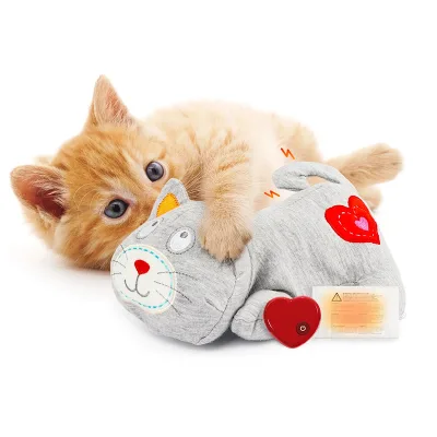 Factory Price Heartbeat Eco-Friendly Luxury Cat Calming Chew Toy Stuffed Plush Warm Soothing Stress Relief Sleep Aid OEM