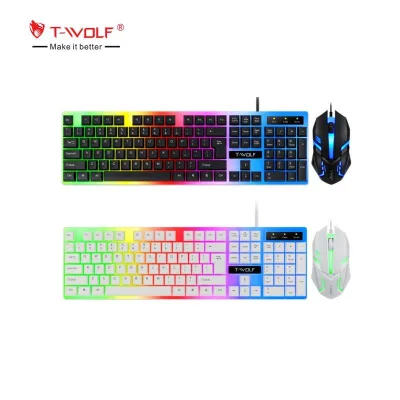 T-WOLF TF230 Wholesale Cheap Ergonomic Gaming Keyboard Mouse Kit Backlit USB Wired Arabic Layout 3-Button for Both Hands