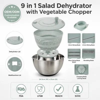 Stainless Steel Bowl Salad Spinner Kit with 5 Blades Vegetable Shredder Slicer for Salad Making Fruit and Vegetable Processing