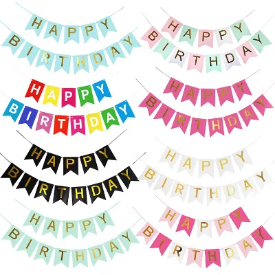 Factory Wholesale Happy Birthday Fishtail Flag New English Letters Children Adult Party Decoration