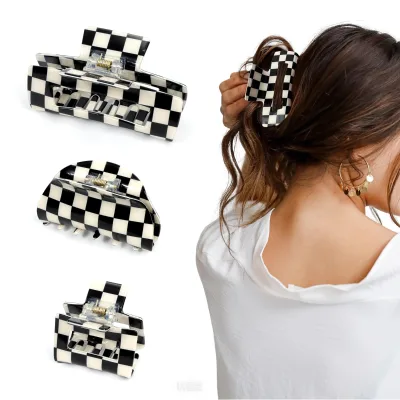Wholesale Hair Accessories Women New Black White Lattice Gripper Acrylic Claw Clips Hair Clips Hair Claw Checkered Claw Clip