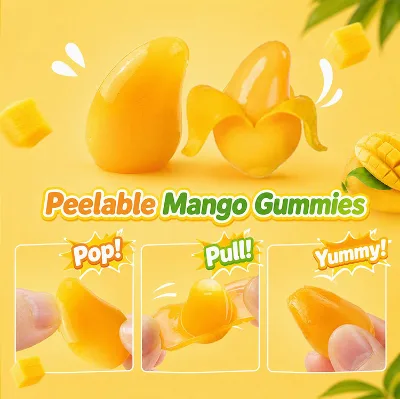 OEM Peel Fruit Gummy Candy Real Juice Inside Dual Texture Peeling Mango Peach Gummy Candy Bulk for Snack
