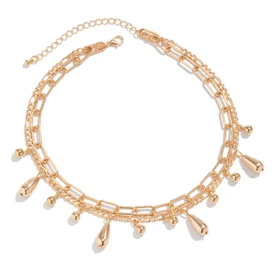 DUYIZHAO Ins Women Necklace Bracelet Jewelry Set Gold Waterdrop Teardrop Paper Clip Charms Necklace Bracelet Set for Women