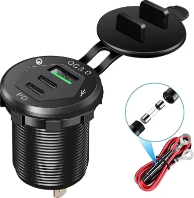 Advanced Camera Wall Charger PD 24W 4.8A 3 Port QC3.0 Fast Charging Smart Phone USB-C USB-A Voltage Digital Display 12-24V