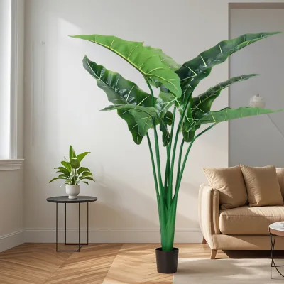 Artificial Green Plastic Calla Palm Tree 100cm Potted Plant Nordic Style Living Room Indoor Decoration Balcony Alocasia Tree