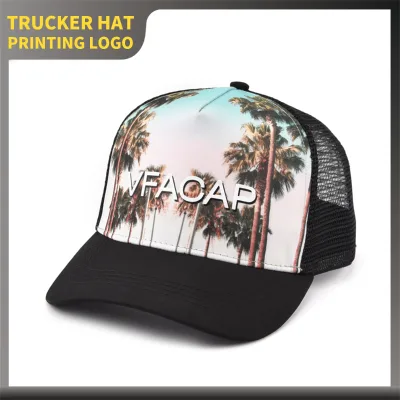 High Quality Custom Logo 5 Panel Outdoor Terry Character Floral White Mesh Trucker Cap with Sublimation Print