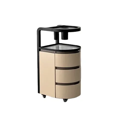 Luxury Modern Salon Trolley Cart Double Glass Top 4-Wheel 3-Tier Curved Hair Dryer Holders Barber Tool Storage Organizer