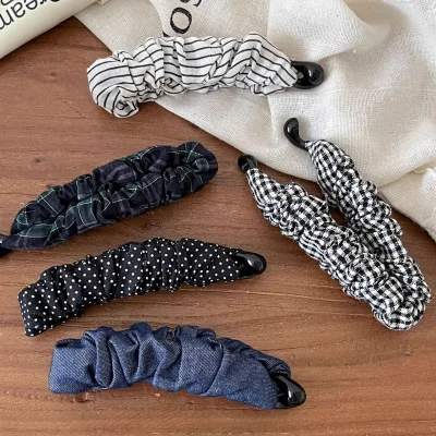 Retro Polka Dot Pleated Banana Clip New Model Back Head Ponytail Clip Hair Styling Clip Fashionable Non-Slip Ponytail Clip