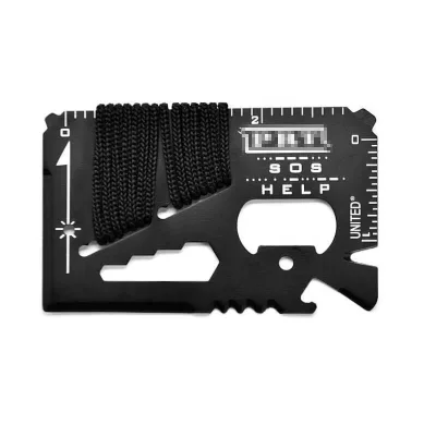 Free Sample EDC 14 in 1 Multi Function Pocket Survival Sos Stainless Steel Knife Screwdriver Ruler Tool Card With Cord