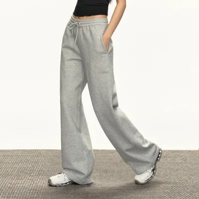 Custom Thick Women Winter Straight Trousers High Waist Drawstring Fleece Warm Casual Pants