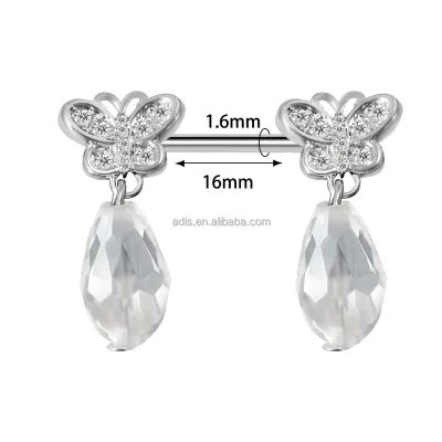 14G 16mm butterfly Drop Nipple Ring Stainless Steel Body Piercing Holiday Gift for Boy Girl
