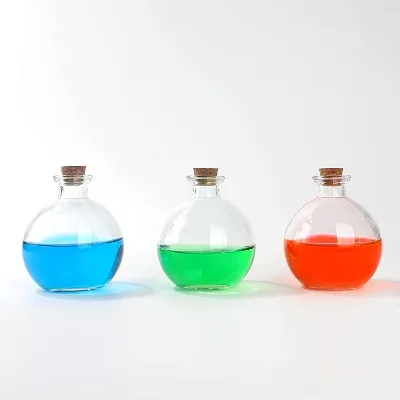 Decorative Glass Bottles 250ml Clear  Shaped Potion Bottle for Storing Liquids Oils Lotions Bath Salts with Cork Stoppers