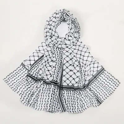 Hot Sale Arabic Scarf Hijab Square Printed Chiffon Thick Keffiyeh Long Scarf 70*180cm Print Chiffon Arab Hijab Green and Black