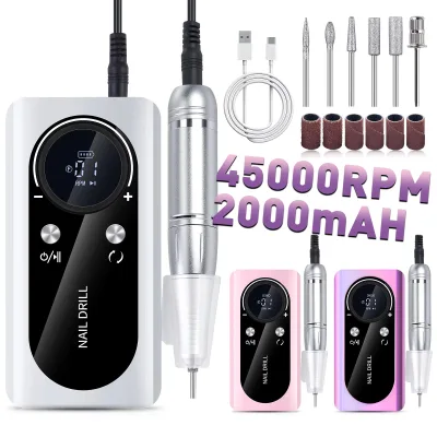 Professional Home Manicure Salon Nail Polisher Portable Rechargeable 45000 RPM Electric Nail Drill Machine