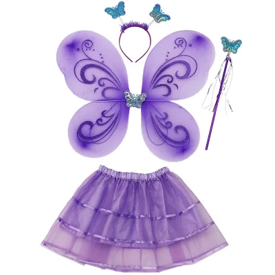 4pcs Set Girls Fairy Costume Set With Butterfly Wings Tutu Wand Halo Girls Angel Costume Set for Party Dress up