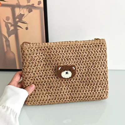 Factory Manufacturer Wholesale Custom Straw Envelope Clutch Bag Woven Natural Purse