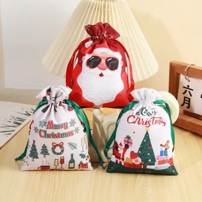 Christmas Polyester Gift Bag Christmas Party Gift Packaging Bag Set Santa Claus Drawstring Bundle Bag