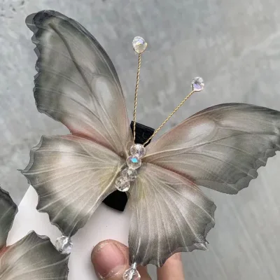 Hot Sale Women's Butterfly Hair Clips with Organza Printing High Fashion Hair Accessories