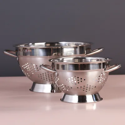 Stainless Steel 201 Fruit Basket Two Handles Rustproof Drain Dishwasher Oven Safe Decorative Kitchen Display Washing Basket