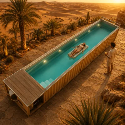 20ft/40ft Heat-Resistant Container Swimming Pool Spa Pool Prefab Steel Pool for Desert Resort Arid Area Glamping Projects