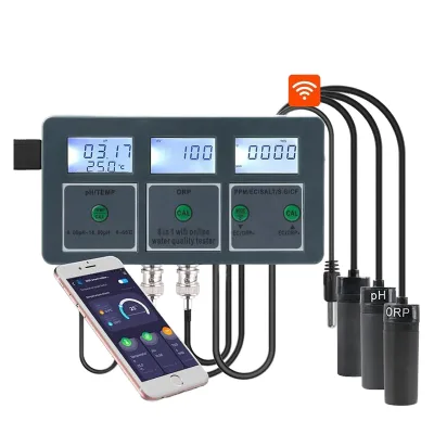 8-in-1 Digital Multiparameter PH/EC/TDS/ORP/FF/Salt/SG/Temp Meter WiFi Control High Accuracy 0.01pH Metal Construction LCD