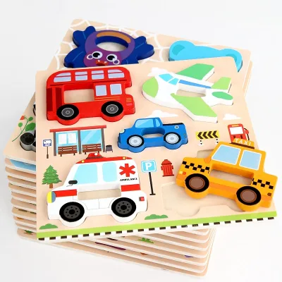 Montessori Wooden 3D Cartoon Animal Pegged Puzzles New Design Educational Toy for Children Christmas Gift