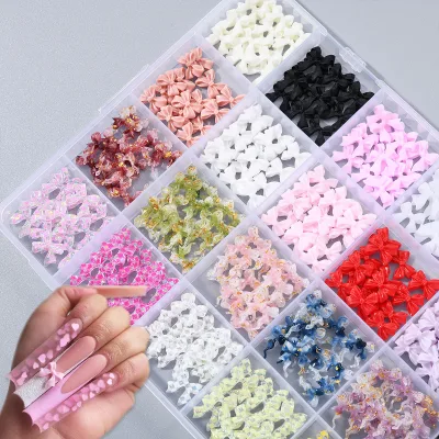 Colorful Hypoallergenic Resin Plaid Bow Nail Charms Fairy Style Manicure Accessories Resin Nail Charms