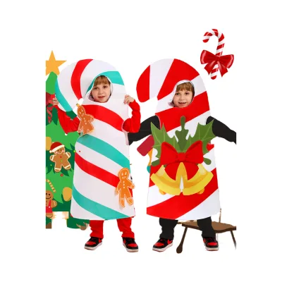 Children's Christmas Party Dress up Unisex Halloween Boy Carnival Party Stage Performance Kids Elf Christmas Candy Cane Costume