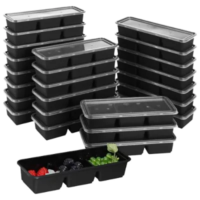 Wholesale Disposable Polypropylene Stackable Bento Food Containers Lids 3-Compartment for Takeout Picnic