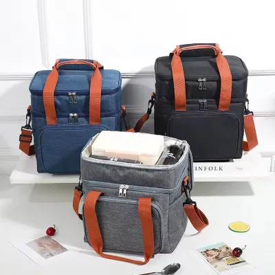 Customize Oxford Lunch Bag for Women & Men Double Deck Foldable Leakproof Insulated Soft Large Adult Lunch Cooler for Work