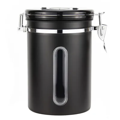 Hot Sale Stainless Steel Coffee Canister With Airtight Lid Transparency Window Rotating Freshness Date Serving Spoon Kitchen Use