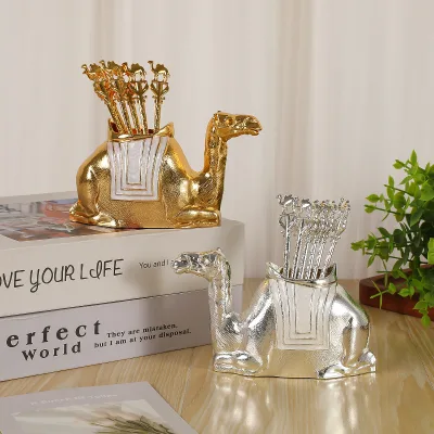 Camel Spoon Set European Style Light Luxury Diamond-Embellished Spoon Holder Gold Silver Color Decorative Ornament Alloy Craft