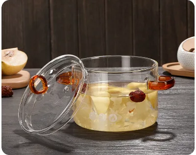 High Quality Large Capacity Handle High Borosilicate Glass Transparent Open Fire Soup Disinfection Pot Borosilicate Glass Pot