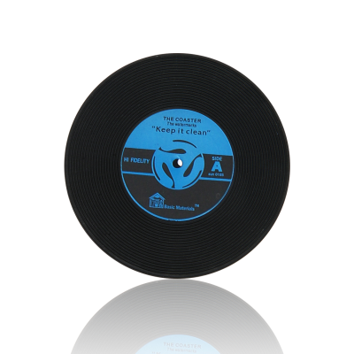 Customize logo CD Vinyl coaster Cup Mat Soft PVC Rubber Retro Recorder coaster