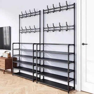 Classic Stainless Steel Integrated Coat Rack Multi-Functional Floor Hanger Shoe Rack Multi-Layer Combination Storage Rack