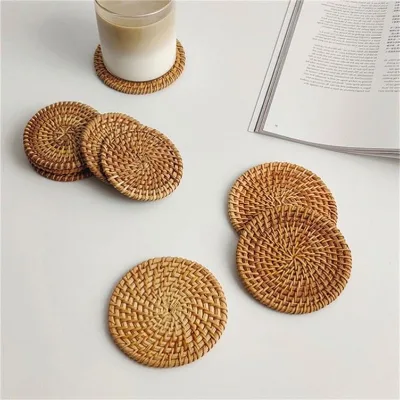Bamboo Placemats Sets of 4 Rattan Placemat Cup Holder Water Hyacinth Charger Coaster Straw Set Wholesale Wooden Coasters