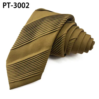 3D Pleated Silk Ties for Men Solid Business Necktie Custom Plain Natural Folding Fabric High Quality Silk Custom Necktie