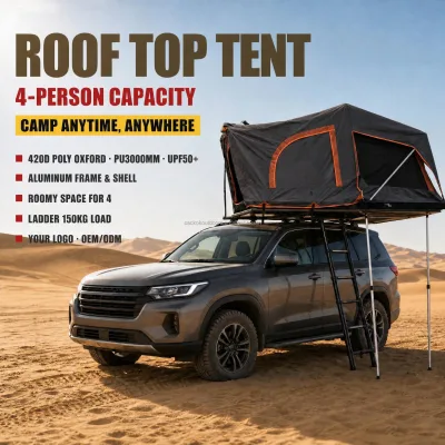 Factory Hard Shell Roof Top Tent 4 Person 420D Oxford PU3000 UPF50+ Aluminum Frame Car Rooftop Tent SUV Camping OEM ODM