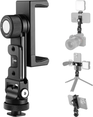 Aluminum Alloy Mobile Phone Tripod Mounting Adapter with 360 Horizontal Rotation 180 Tilt Portable Flexible Holder