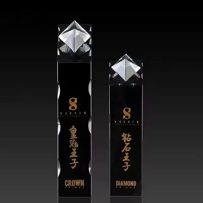 High Quality New Design Black Crystal Diamond Trophy Award Engraved Trophy Champion Award Souvenir Gifts