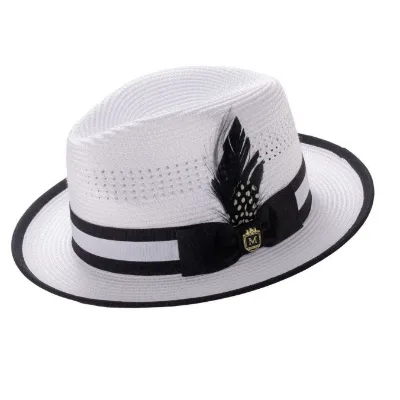 Cross-border Bestseller for Eaby Paper Top Hat-Colorful Two Tone Fedora Hat White Paper Straw Fedora Hat with Feather